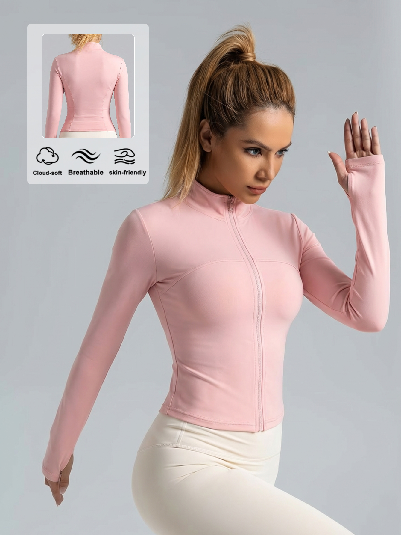 New Women Light pink Yoga Coat - Yoga In Fitness avaliação e preço